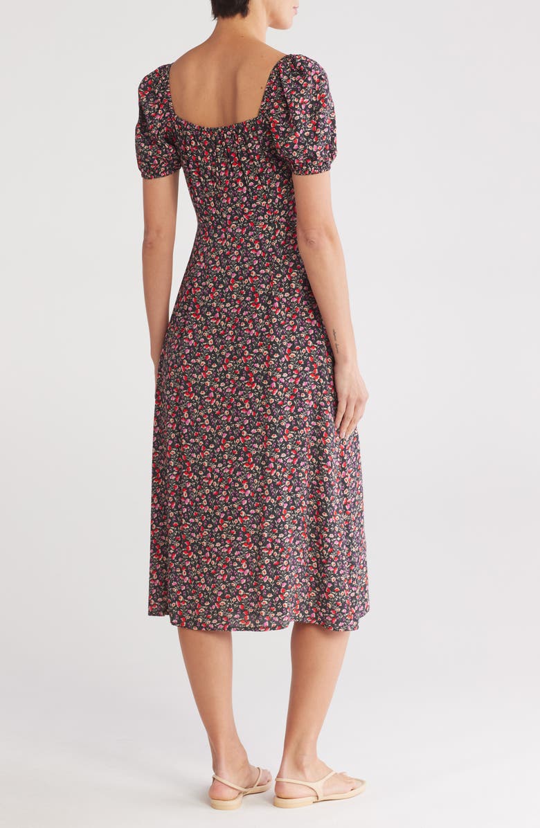 Lovestitch Puff Sleeve Midi Dress, Alternate, color, Black/ Fuchsia