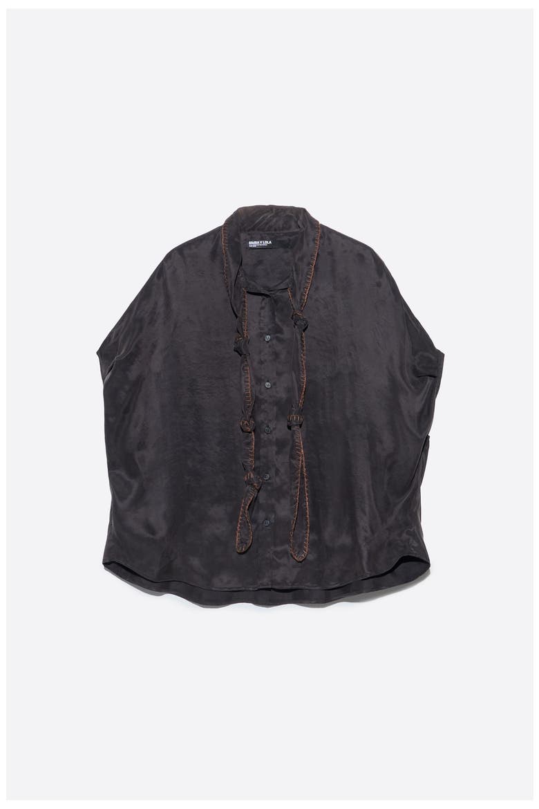 Knotted neckline cape shirt, Alternate, color, WASHED BLACK
