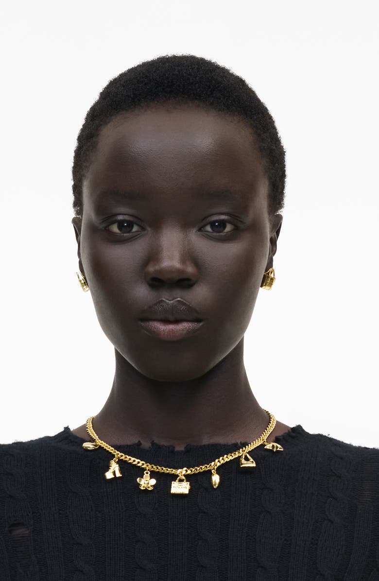 Marc Jacobs Mini Icon Charm Necklace, Alternate, color, Light Antique Gold