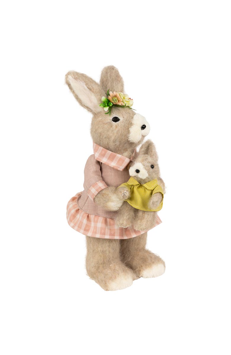 Northlight Mother Rabbit with Baby Bunny Easter Figure - 14.5" - Brown and Rose Pink, Alternate, color, Brown
