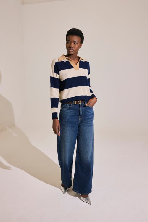 Brodie Pure Cashmere Ruby Rugby Long Sleeve Polo Jumper In Blue