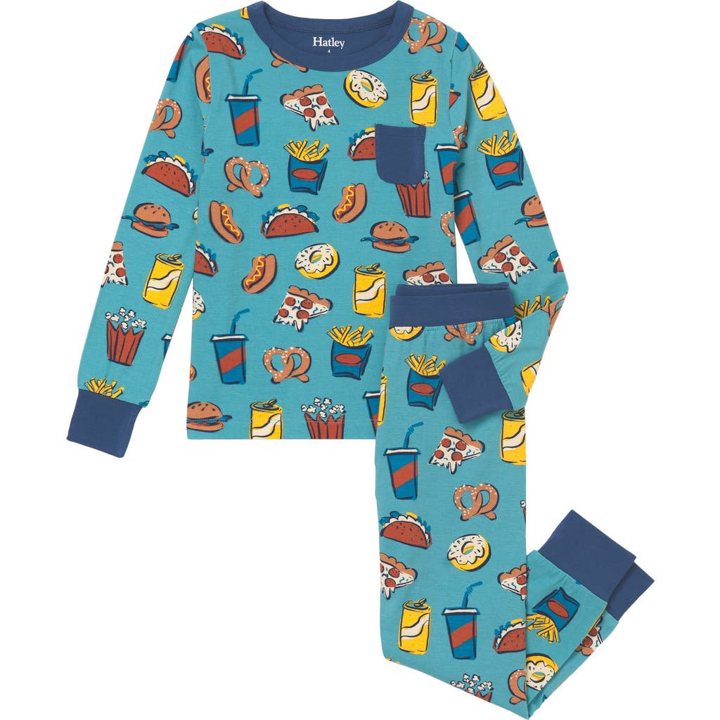 Hatley Kids' Carnival Eats Fitted Two-piece Pajamas In Blue