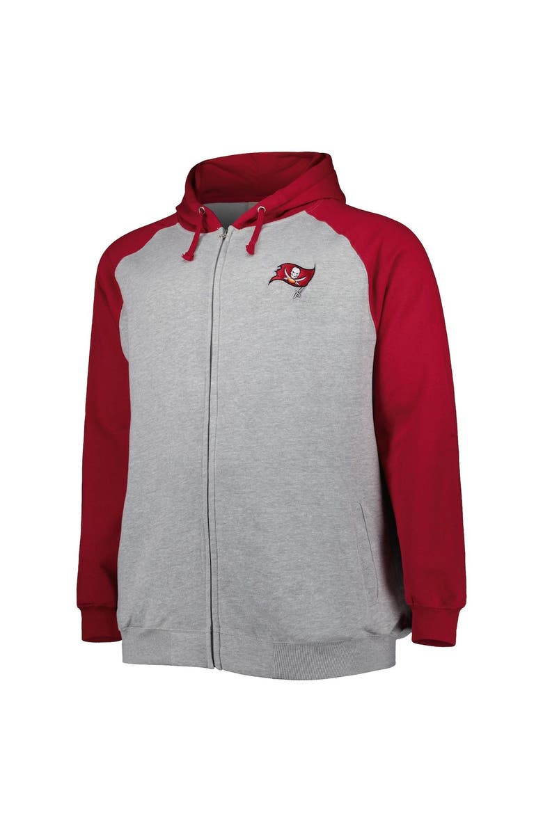 PROFILE Men's Heather Gray Tampa Bay Buccaneers Big & Tall Fleece Raglan Full-Zip Hoodie Jacket, Alternate, color, Heather Gray