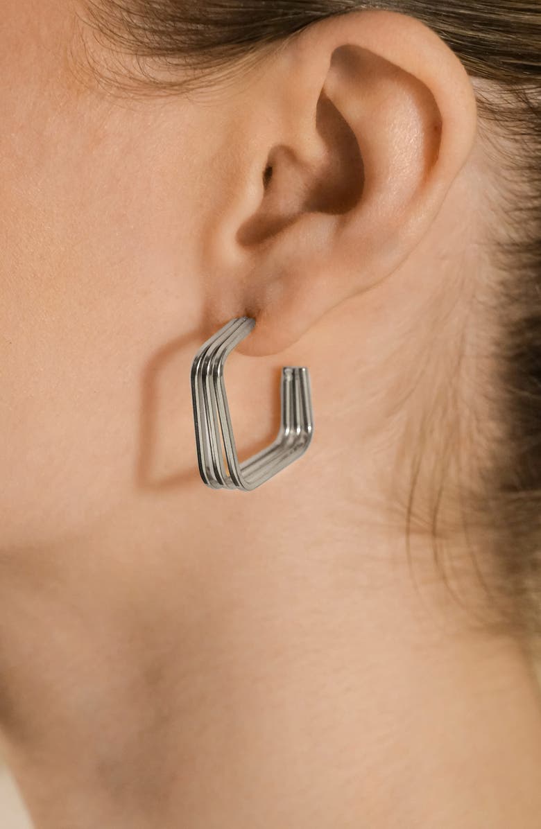 Sterling Forever Davina Square Triple Hoop Earrings, Alternate, color, Silver