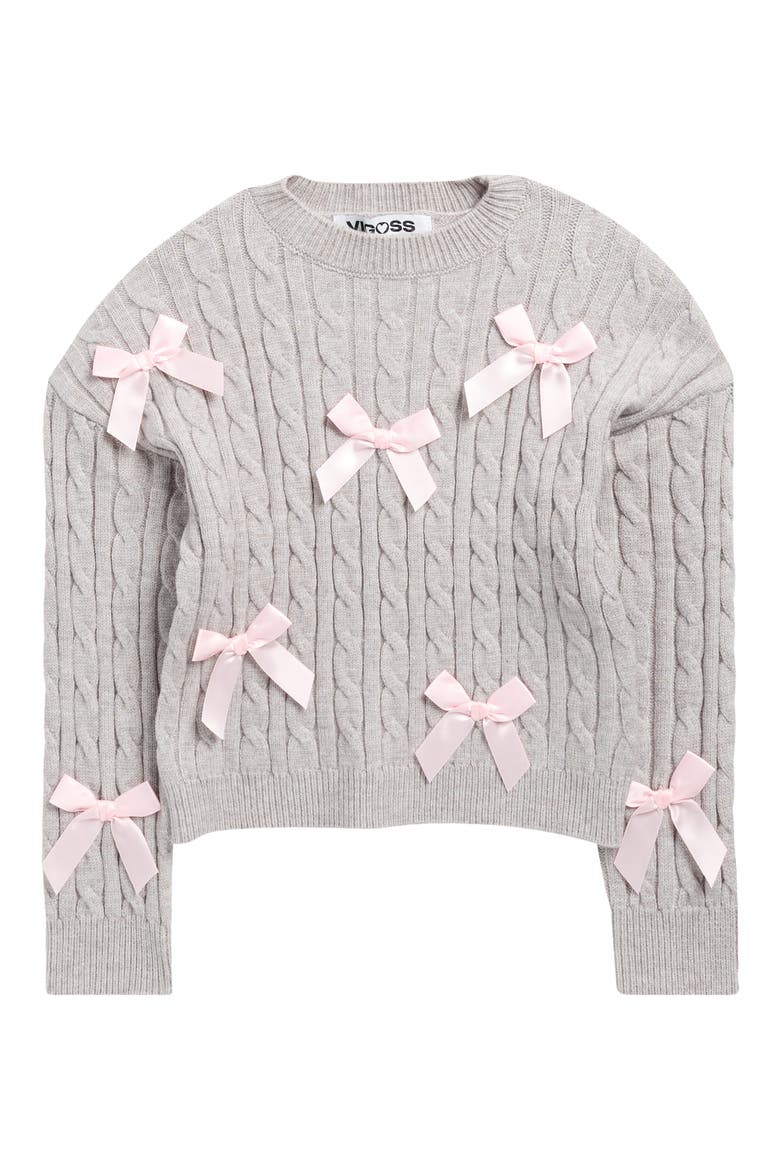 Kids' 3D Bow Sweater, Main, color, LIGHT HEATHR GREY