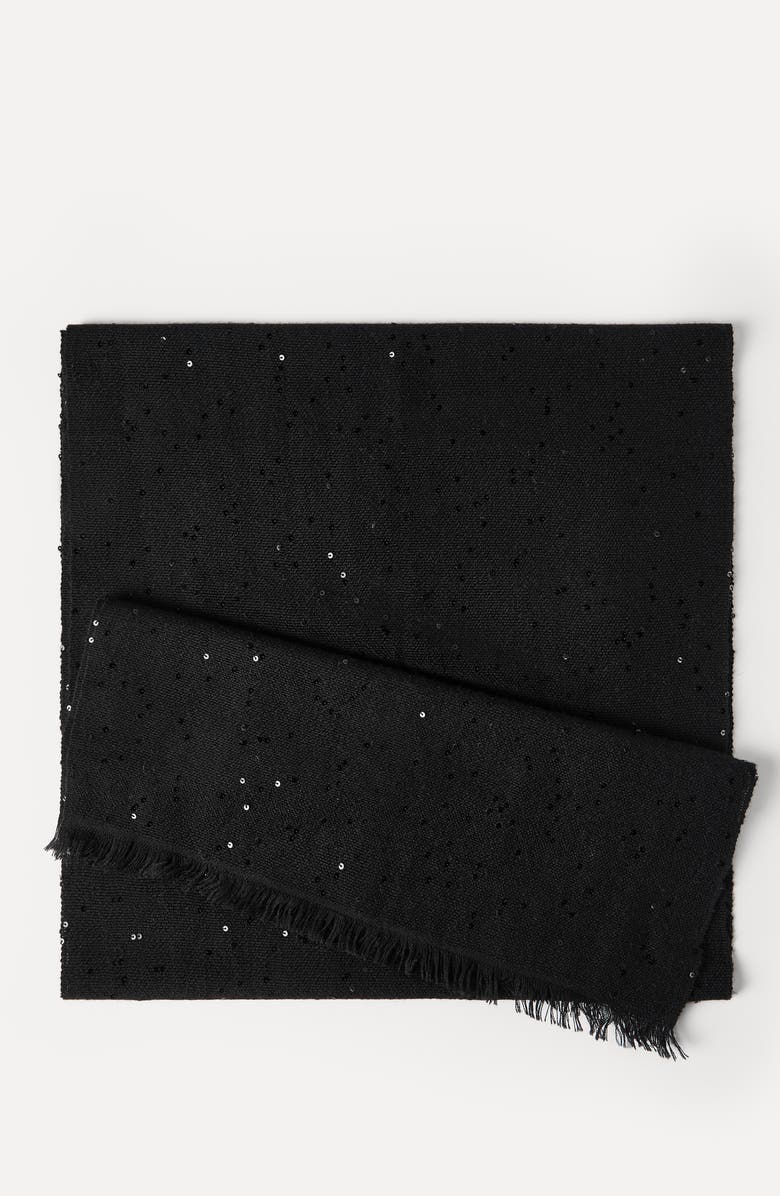 Brunello Cucinelli Cashmere and silk Diamond yarn scarf, Alternate, color, Black