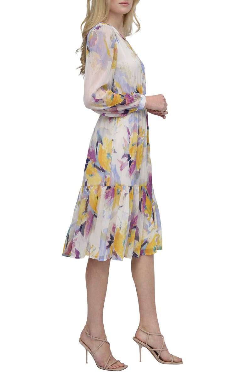 DKNY V-Neck Fit & Flare Dress, Alternate, color, Sunshine Multi
