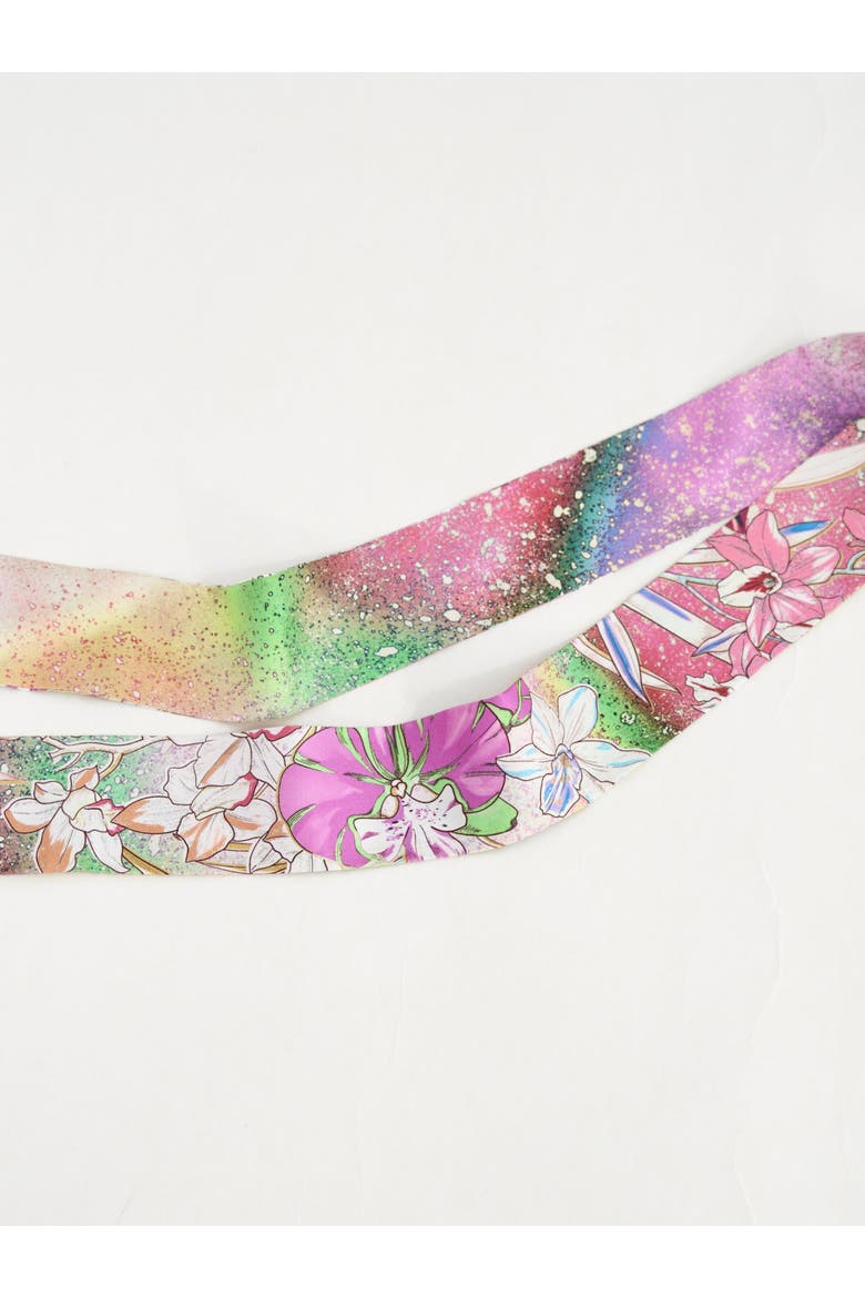 X NYBG "Orchid Neon" Silk Twill Skinny Scarf, Alternate, color, Purple & Green