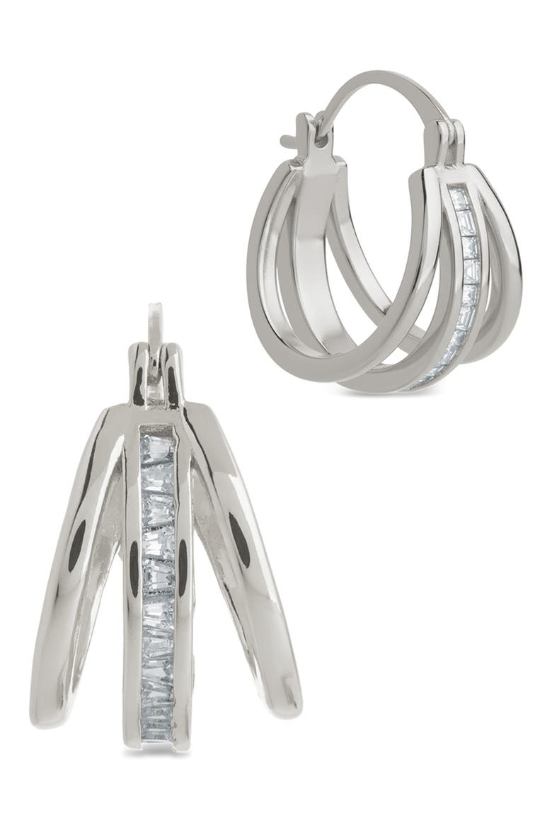 Concepcion Triple Row Cubic Zirconia Hoop Earrings, Main, color, SILVER