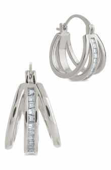 Sterling Forever Concepcion Triple Row Cubic Zirconia Hoop Earrings