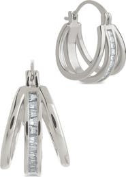 Sterling Forever Concepcion Triple Row Cubic Zirconia Hoop Earrings