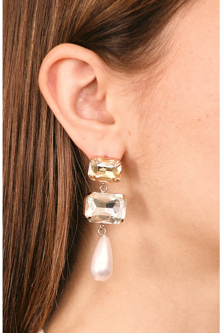 Alexis Faux Pearl Crystal Drop Earrings, Alternate, color, AMBER