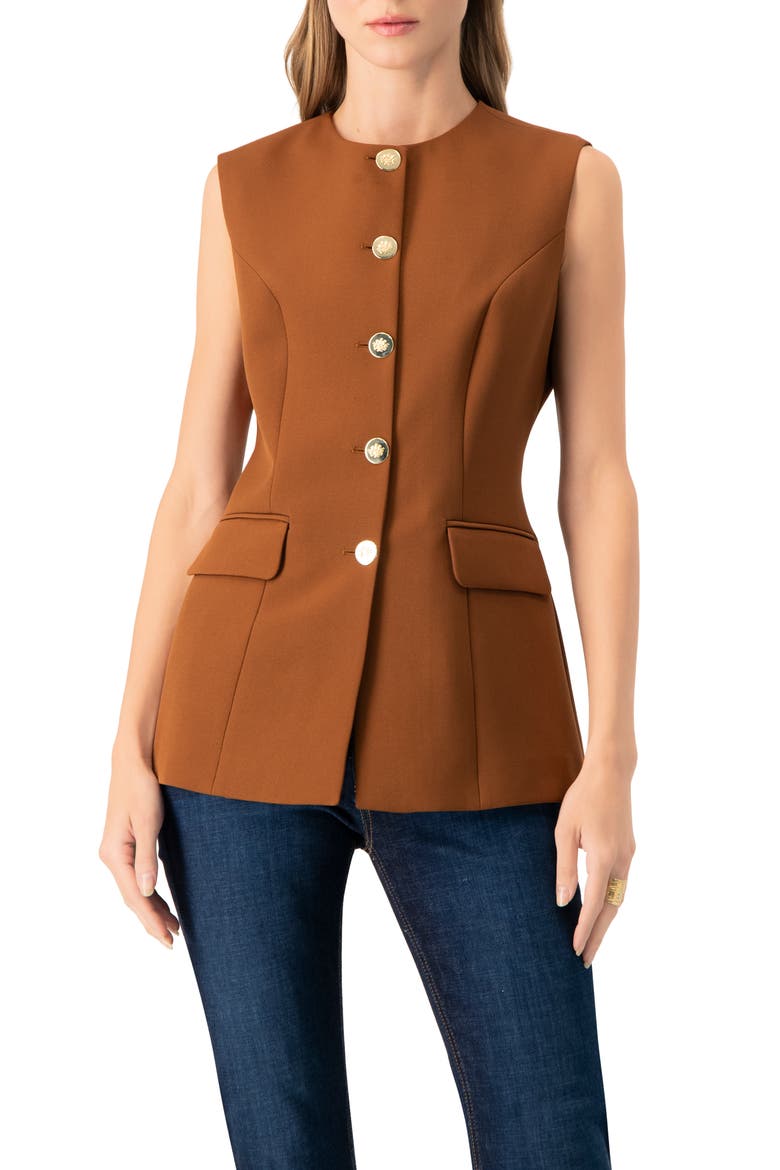 Solid Vest with Pockets, Main, color, Brown