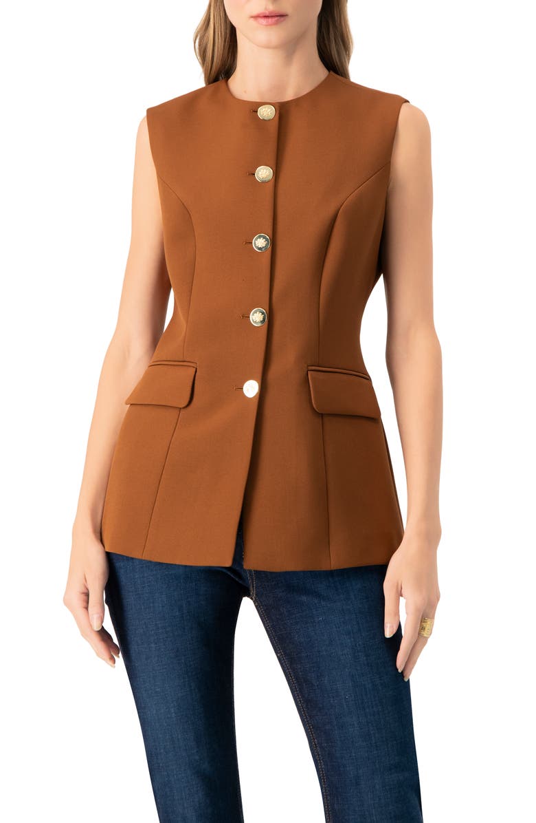 IVONNE Solid Vest with Pockets, Main, color, Brown