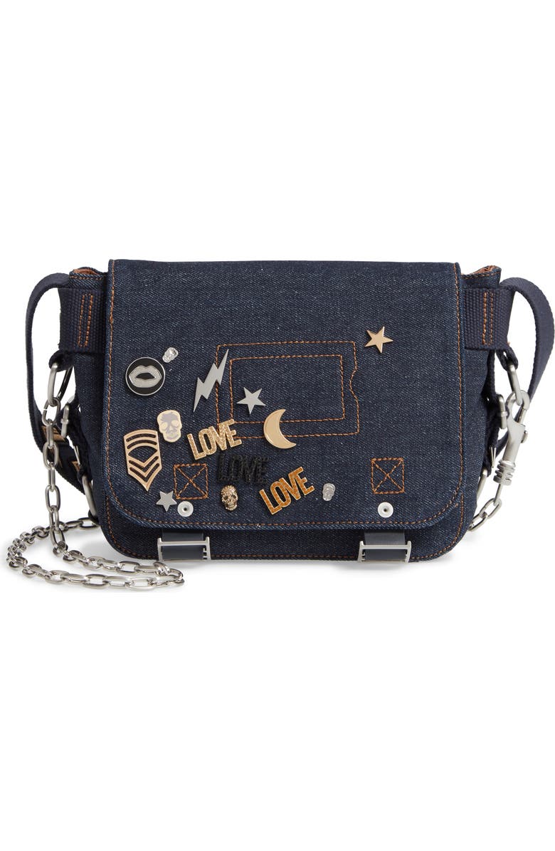 Zadig & Voltaire XS Ready Made Denim Canvas Messenger Bag, Main, color,