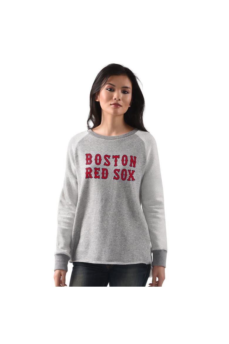 Women's G-III 4Her by Carl Banks  Heather Gray Boston Red Sox Gridiron Raglan Pullover Sweatshirt, Alternate, color, Heather Gray