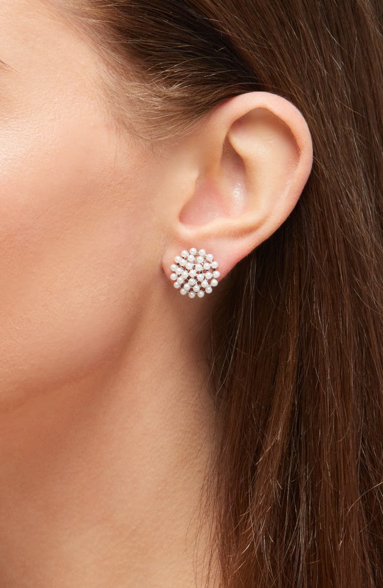 Nadri The Perfect Gift Faux Pearl Stud Earrings, Alternate, color, Rhodium