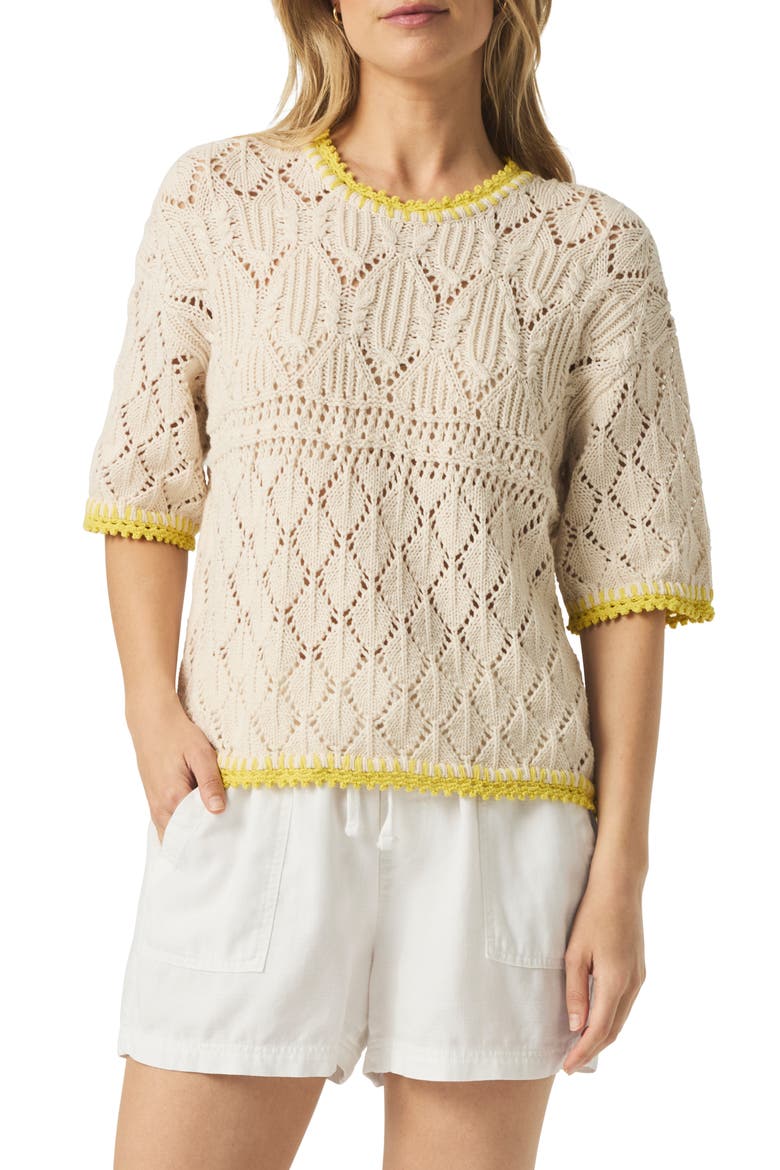 Keke Crochet Trim Pointelle Sweater, Main, color, NATURAL/ BUTTERCUP