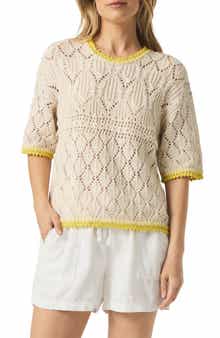 Splendid Keke Crochet Trim Pointelle Sweater