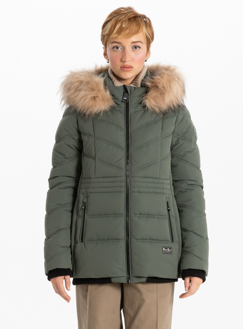 Point Zero Chevron Quilting Bomber In Moss