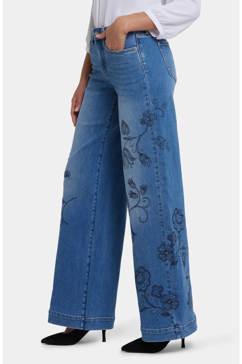 Teresa Floral Embroidered Wide Leg Jeans, Alternate, color, WATER CANYON