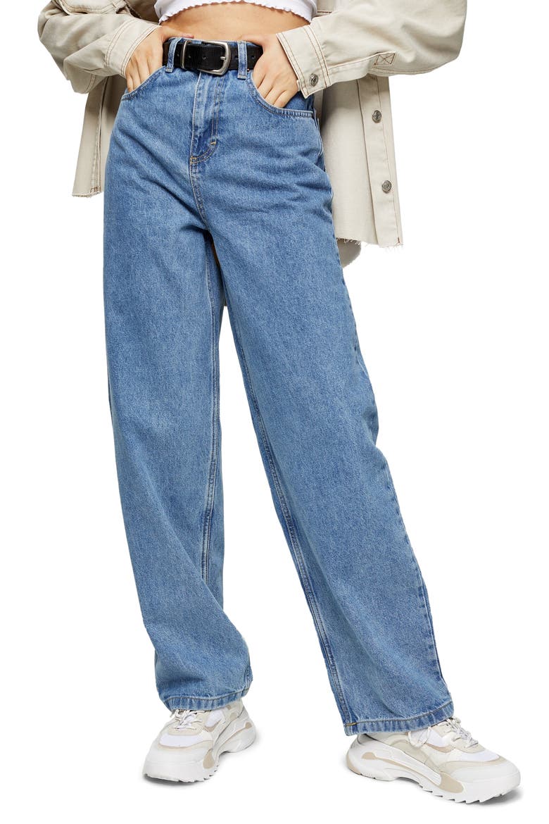 Straight Leg Baggy Jeans, Main, color, MID DENIM