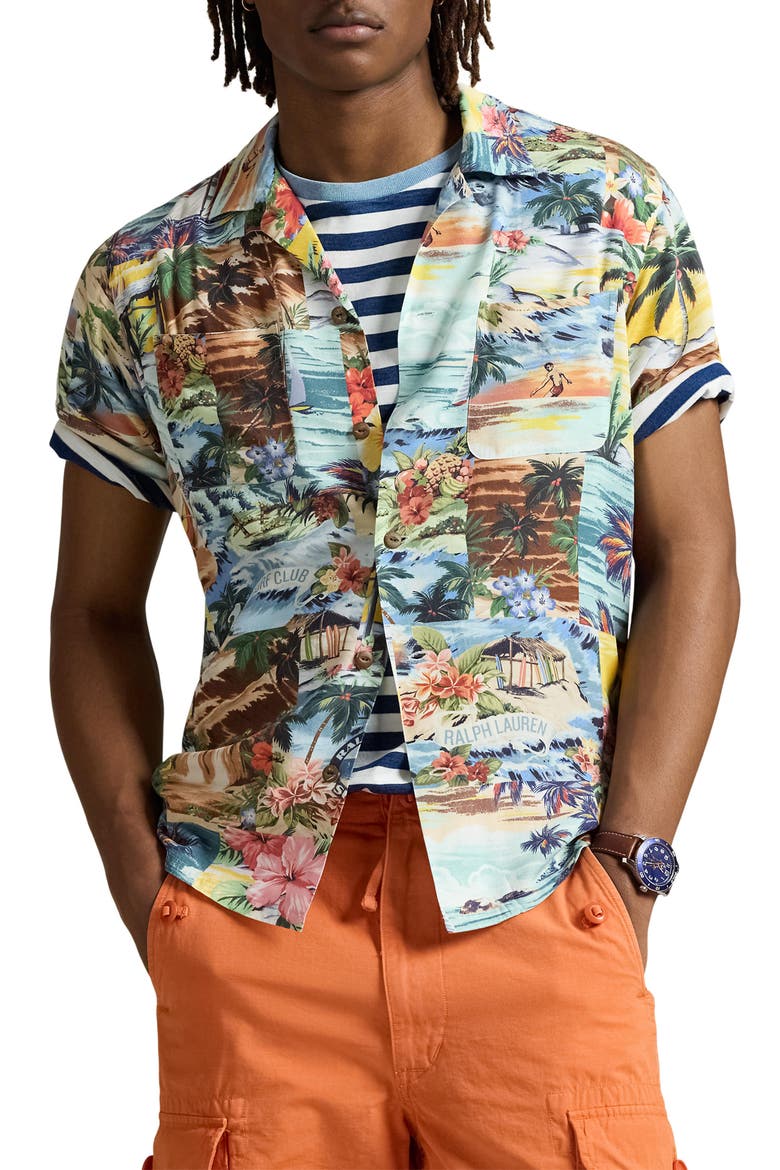 Surf Print Classic Fit Camp Shirt, Main, color, 6665 SURF SCENIC PATCHWORK