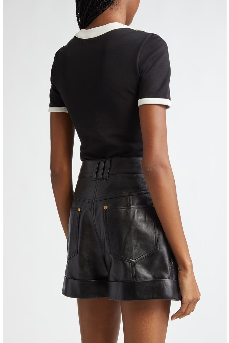 Button Detail T-Shirt, Alternate, color, BLACK/ CREAM