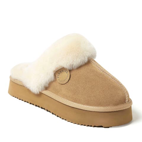 Fireside Melton Genuine Shearling Platform Scuff Slipper (Women)