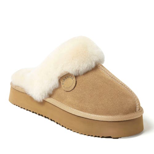 DEARFOAMS Fireside Melton Genuine Shearling Platform Scuff Slipper in Sand 