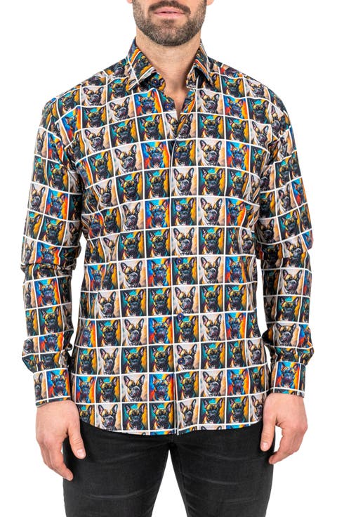 Fibonacci Puppy Portrait Contemporary Fit Button-Up Shirt
