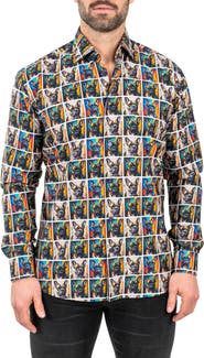 Maceoo Fibonacci Puppy Portrait Contemporary Fit Button-Up Shirt