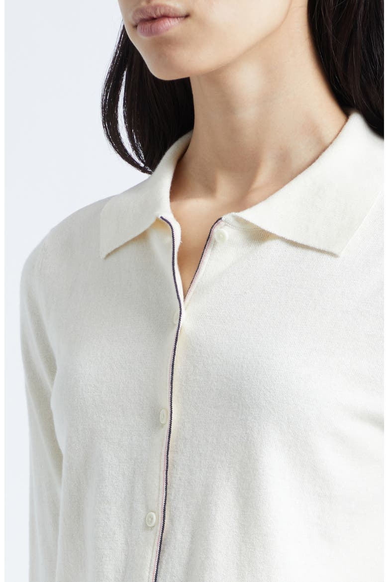 Cotton & Cashmere Blend Tipped Cardigan, Alternate, color, OFF WHITE/ LOTUS PINK