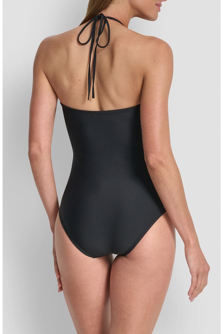Jeweled Cutout One-Piece Halter Swimsuit, Alternate, color, BLACK