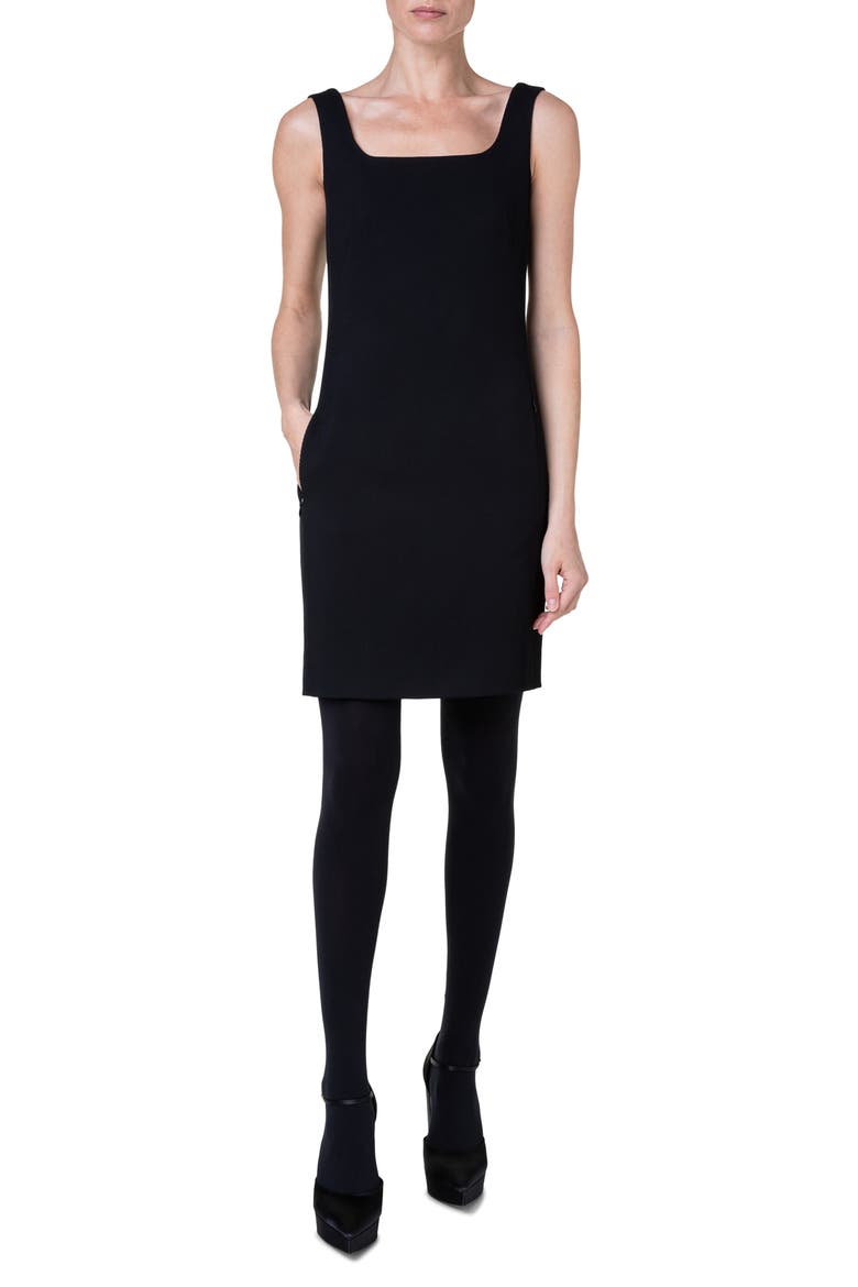 Square Neck Virgin Wool Dress, Main, color, BLACK