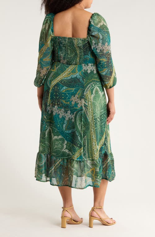 London Times Square Neck Long Sleeve Maxi Dress In Multi