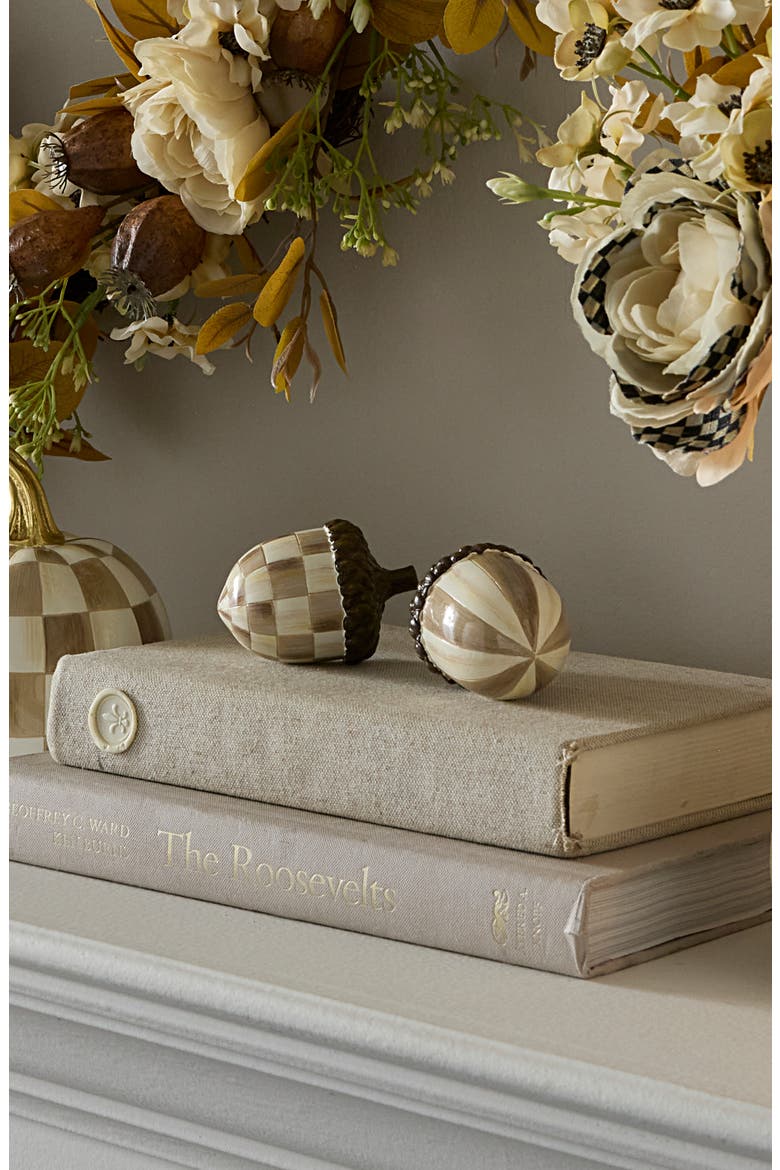 Set of 2 Mocha Check Acorns, Alternate, color, BROWN