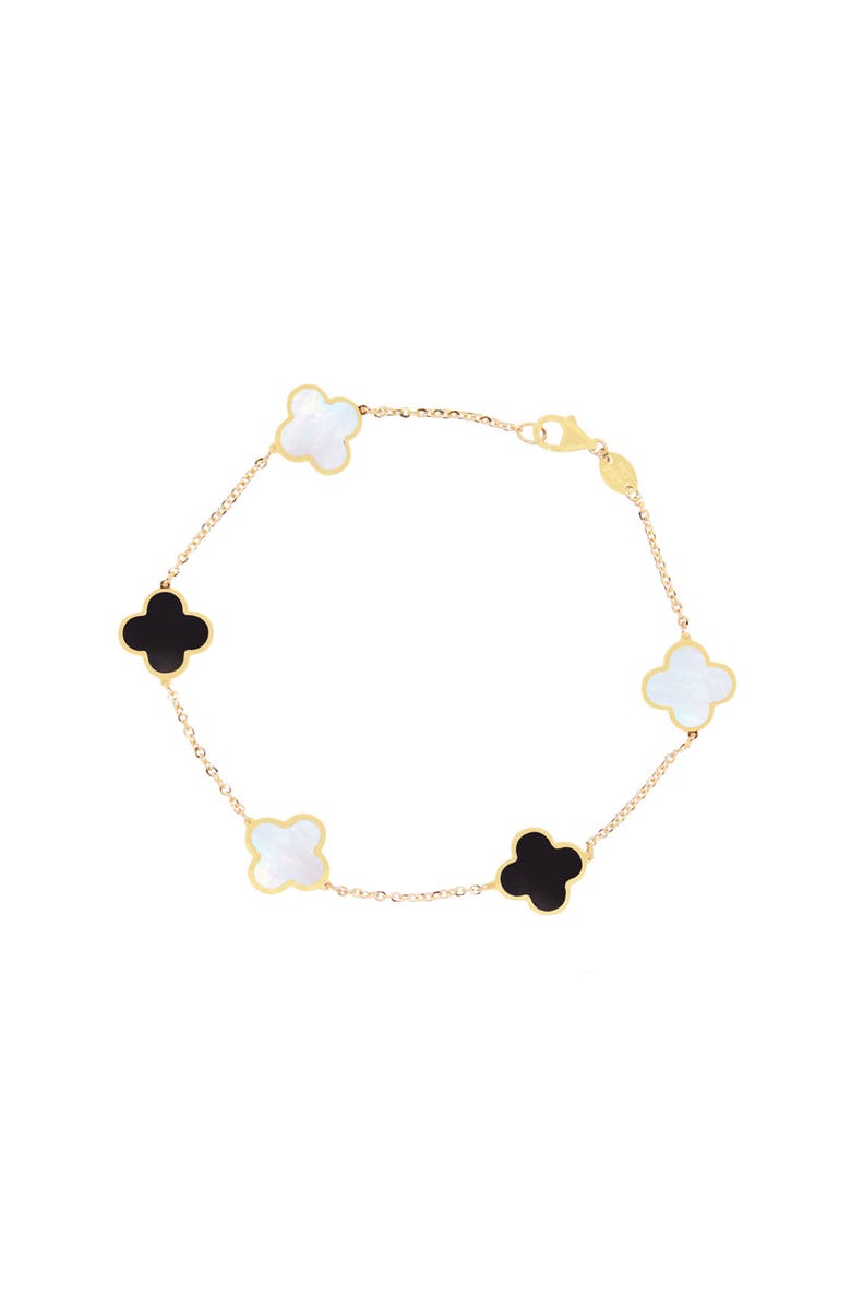 The Lovery Fine Jewelry Small Mother of Pearl and Onyx Mixed Clover Bracelet, Main, color, Mother Of Pearl And Onyx