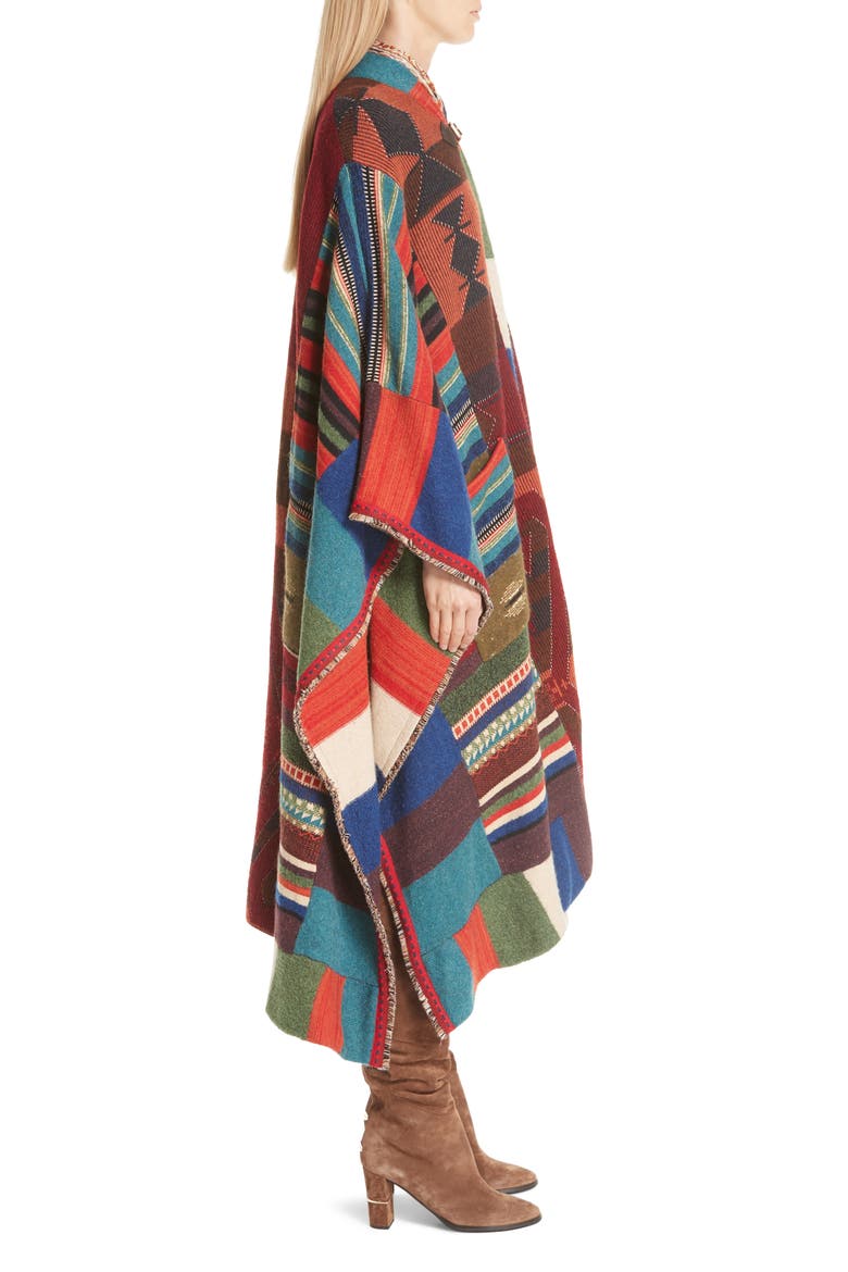 Wool Blend Poncho, Alternate, color, BURGUNDY