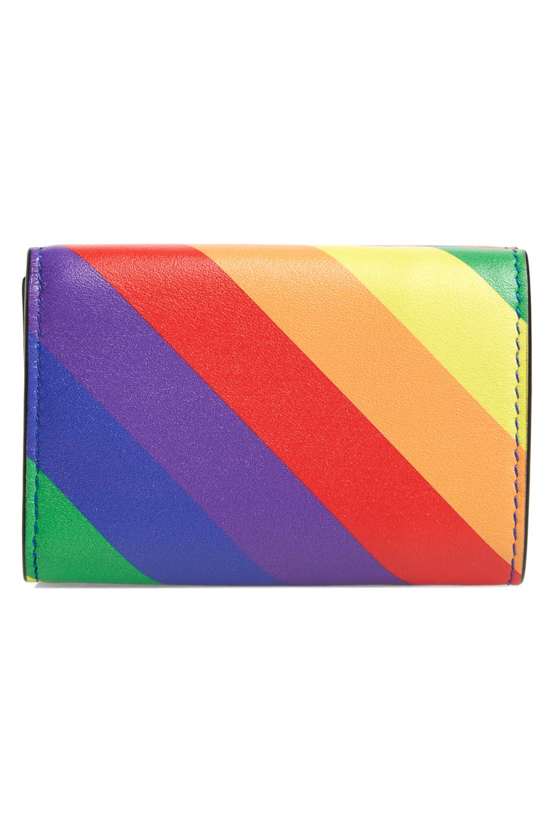 Ville Rainbow Stripe Leather Mini Trifold Wallet, Alternate, color, BLACK MULTI