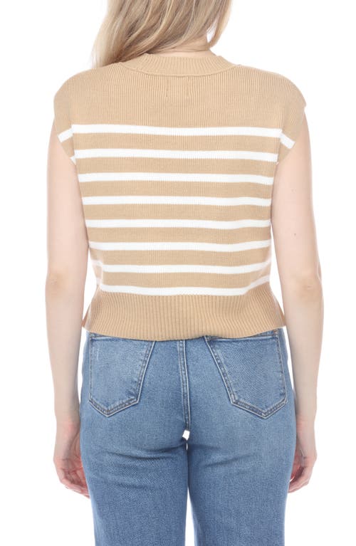 Rain And Rose Striped Cap Sleeve Sweater In Beige