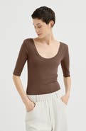 Brunello Cucinelli Stretch cotton ribbed jersey T-shirt with monili