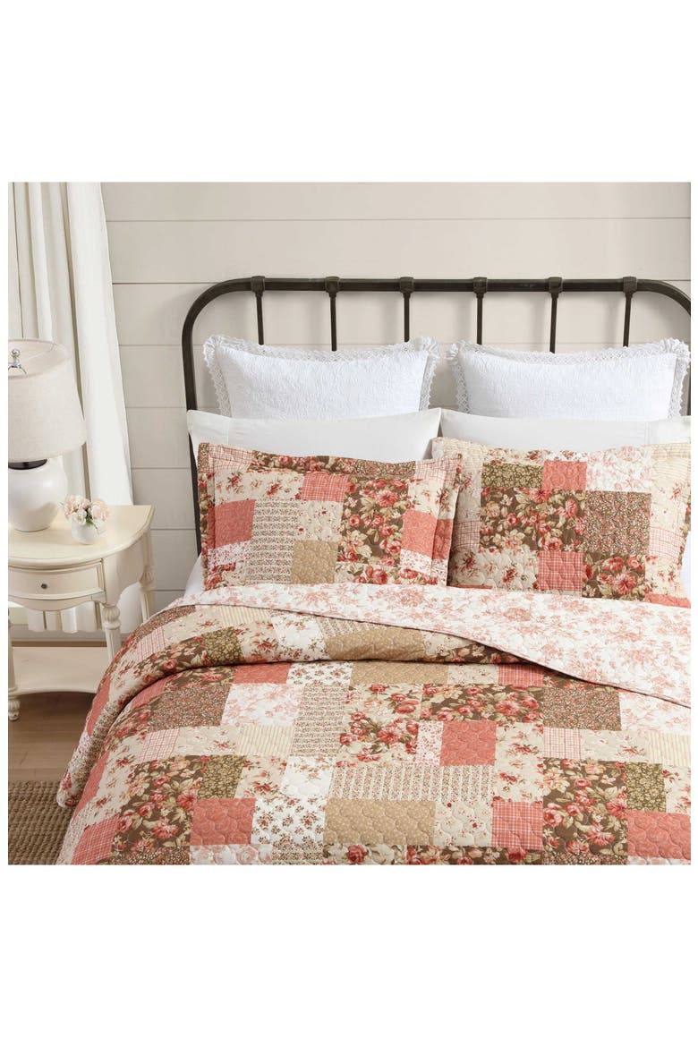 Harrietta Patchwork Cotton Quilt & Sham 3-Piece Set, Alternate, color, ROSEWOOD/ GOLD