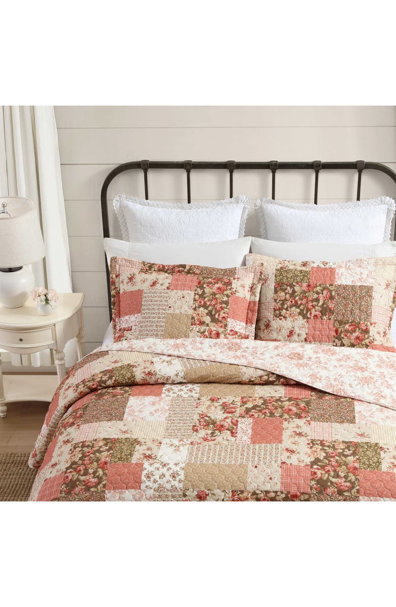 Laura Ashley Harrietta Patchwork Cotton Quilt & Sham 3-Piece Set, Alternate, color, Rosewood/ Gold