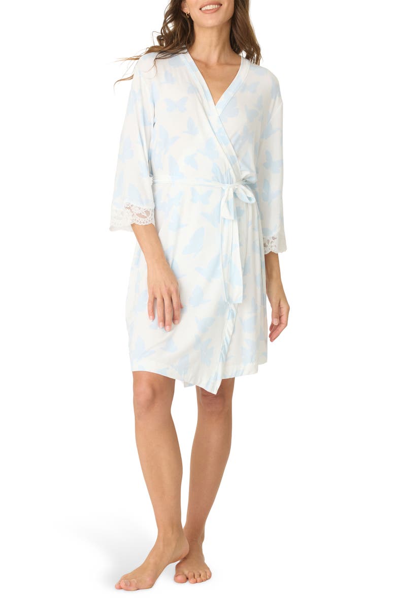 PJ Salvage Forever Lace Trim Short Robe, Main, color, Ivory