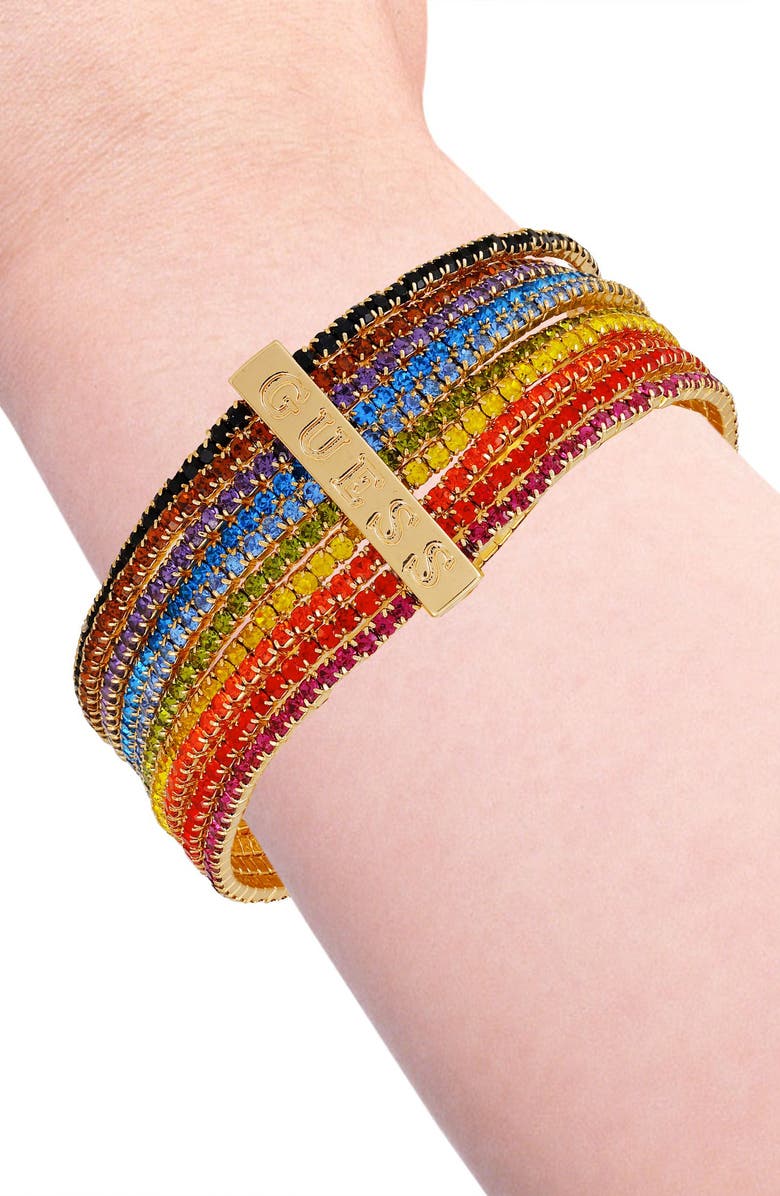 GUESS Rainbow Crystal Stretch Bracelet, Alternate, color, Gold Tone