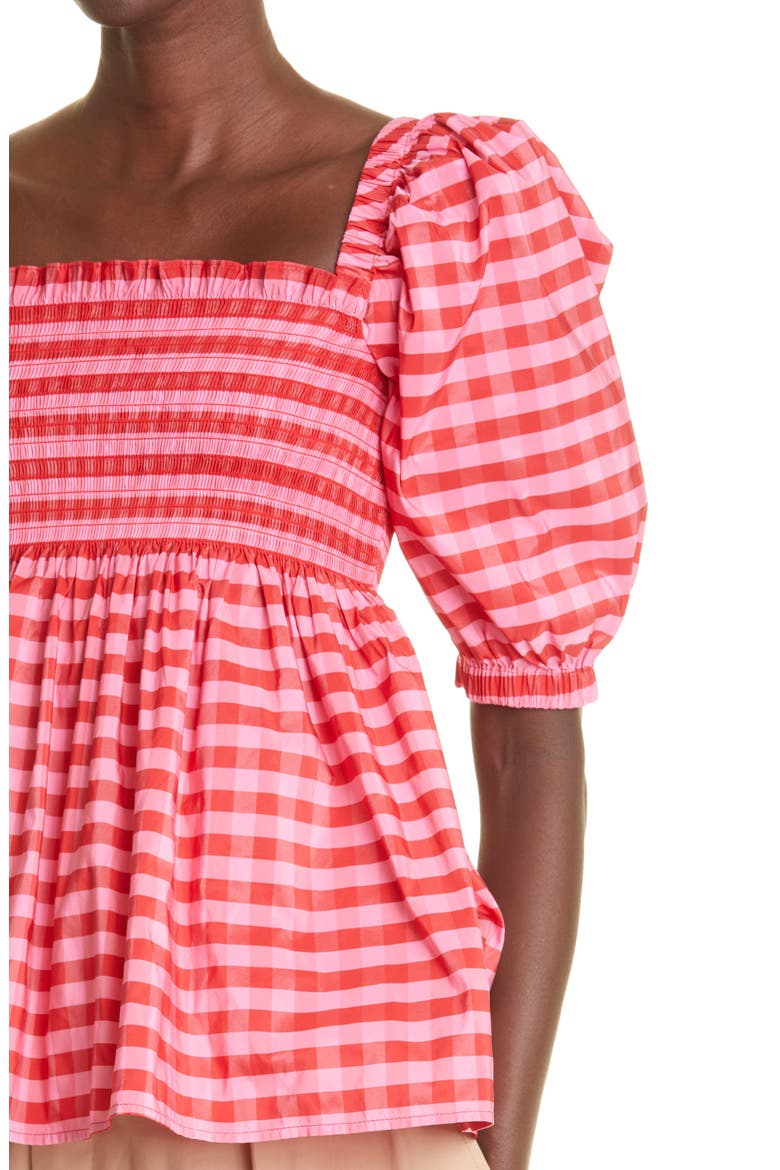 Women's Axel Gingham Smocked Taffeta Top, Alternate, color, PINK/ RED