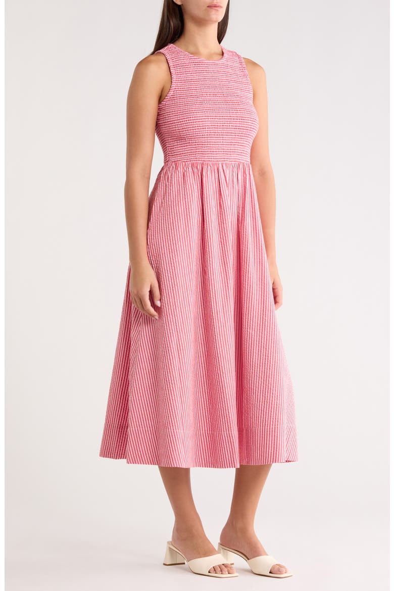 Darcy Stripe Smocked Seersucker Midi Dress, Alternate, color, PINK STRIPE