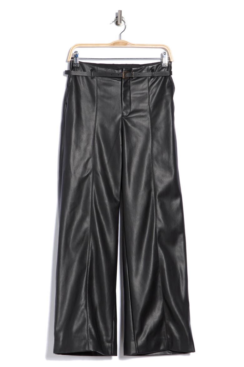 High Waist Wide Leg Faux Leather Pants, Alternate, color, BLACK