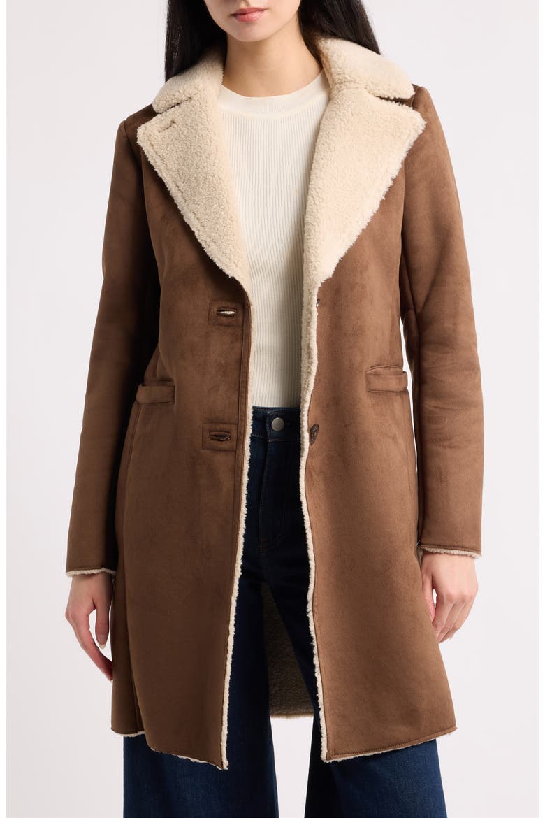 Faux Shearling Coat, Alternate, color, TOBACCO